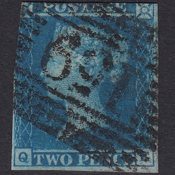 GB QV 1841 2d Blue Plate 3 SG14-E1(2) QE GU Glasgow 159