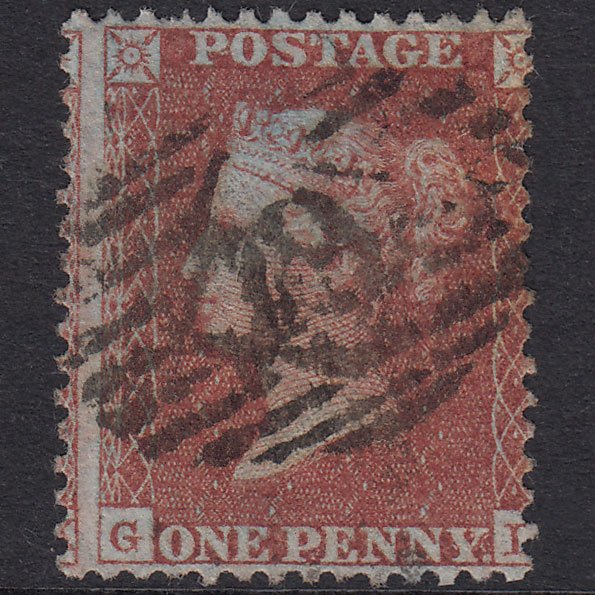 GB QV 1855 1d Red-Brown Plate 19 SGC6(1) GL GU London IS 19 Misperf