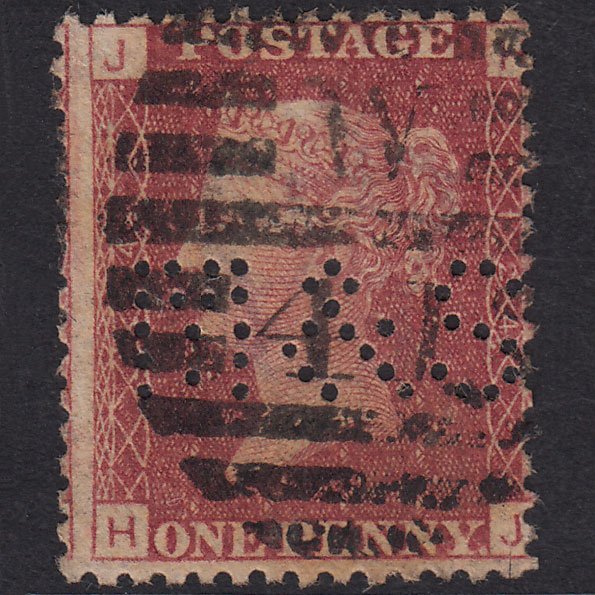 GB QV 1864 1d Pl 124 SG44-G1(2) HJ GU M&S Perfin London D&S W41 Cut