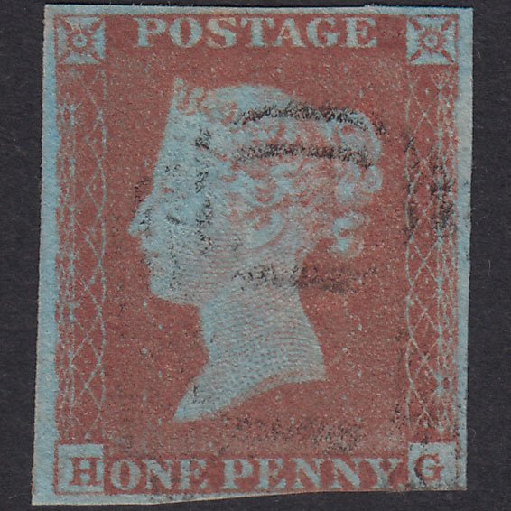 GB QV 1841 1d Very Blued Plate 69 SG8A-B1(2) HG FU 3 Margins Light Cancel