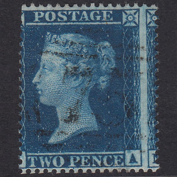 GB QV 1858 2d Blue Plate 6 SG36A-F8 NA FU Light Cancel Large Misperf