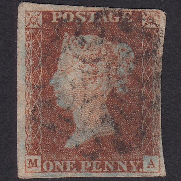 GB QV 1841 1d Red-Brown Penny Black Plate 2 SG7-A2 MA FU 4 Margins MX