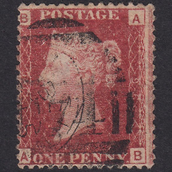 GB QV 1864 1d Lake-Red Plate 96 SG44-G1(2) AB FU
