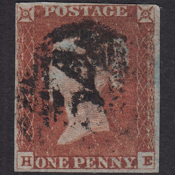 GB QV 1841 1d Red-Brown Plate 85 SG8-B1(1) HE GU 4 Margins Thin Paper