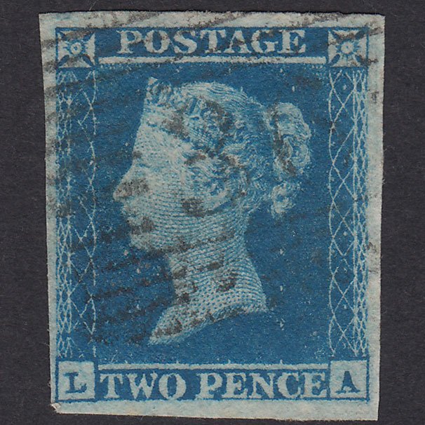 GB QV 1841 2d Blue Plate 4 SG14-E1(2) LA VFU 4 Margins Banff 36