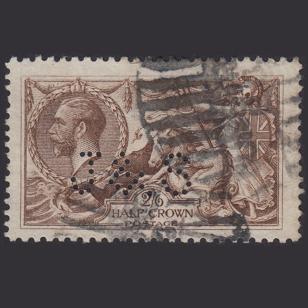 GB KG5 1918 2/6 Chocolate-Brown Seahorses SG414-N65(2) GU J&S Perfin