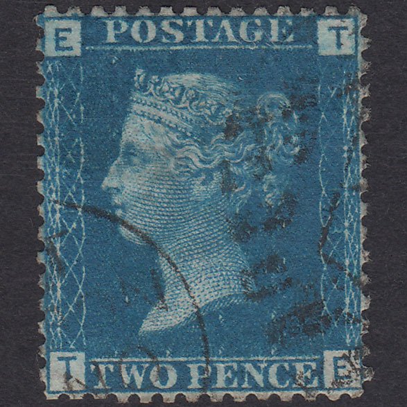 GB QV 1869 2d Blue Plate 13 SG46-G3 TE FU Light Cancel Very Well Centred