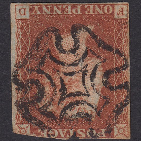 GB QV 1841 1d Plate 25 SG8-B1c(1) Wmk Inv FD PU 3 Margins MX Pinhole