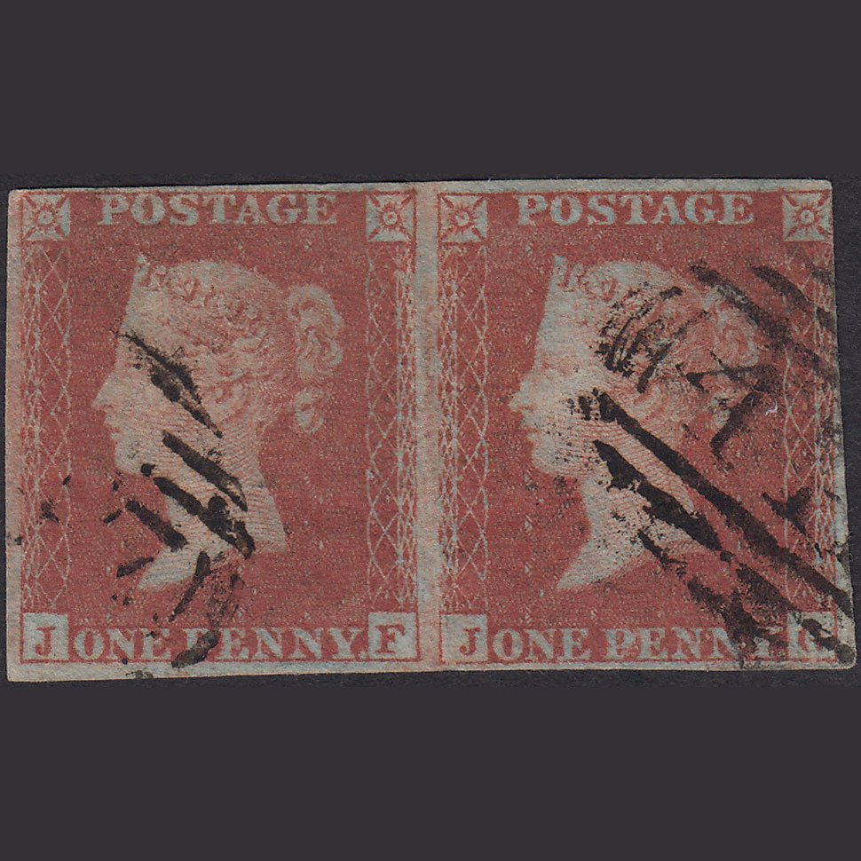 GB QV 1841 1d Red-Brown Plate 153 SG8-B2(1) JF-JG FU Pair Nr 4M Leeds 447