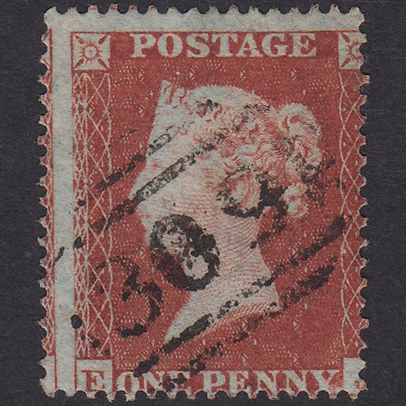 GB QV 1854 1d Red-Brown Plate 182 SG17-C1(1) EJ FU Gateshead 309 Misperf