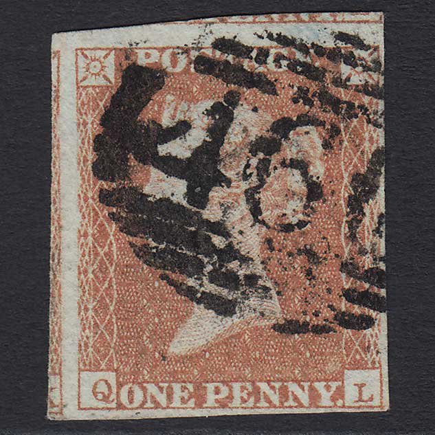 GB QV 1841 1d Red-brown (Plate 92) (SG8) 'QL' GU Liverpool (466) 4 Margins