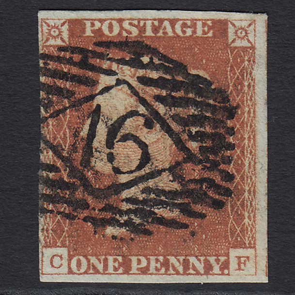 GB QV 1841 1d Red-brown (Plate 62) (SG8) 'CF' FU 4 Margins London IS 16