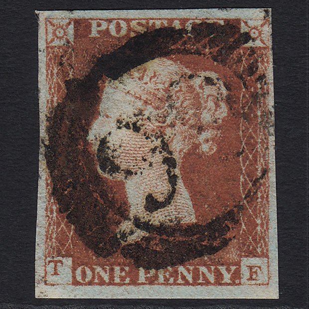 GB QV 1841 1d Red-brown (SG8) 'TF' GU London D&S Cancel 4 Margins