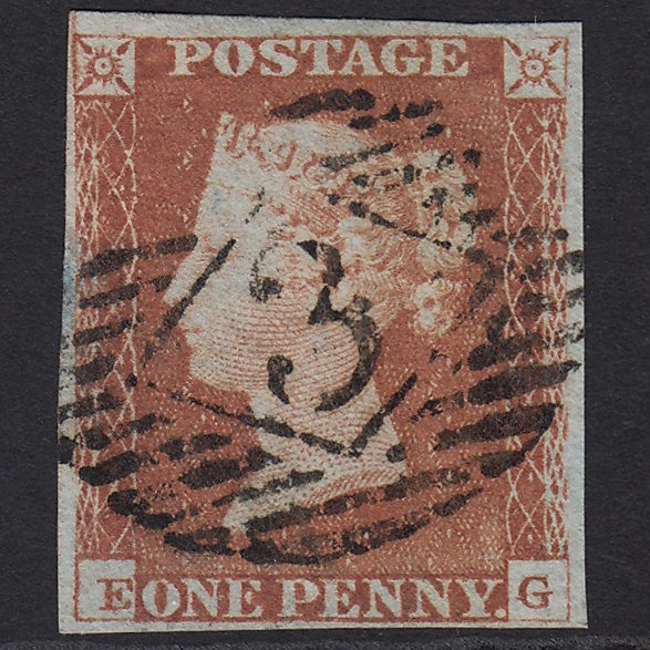 GB QV 1841 1d Red-brown (Plate 59) SG8-B1(1) EG VFU 4 Margins London IS 3