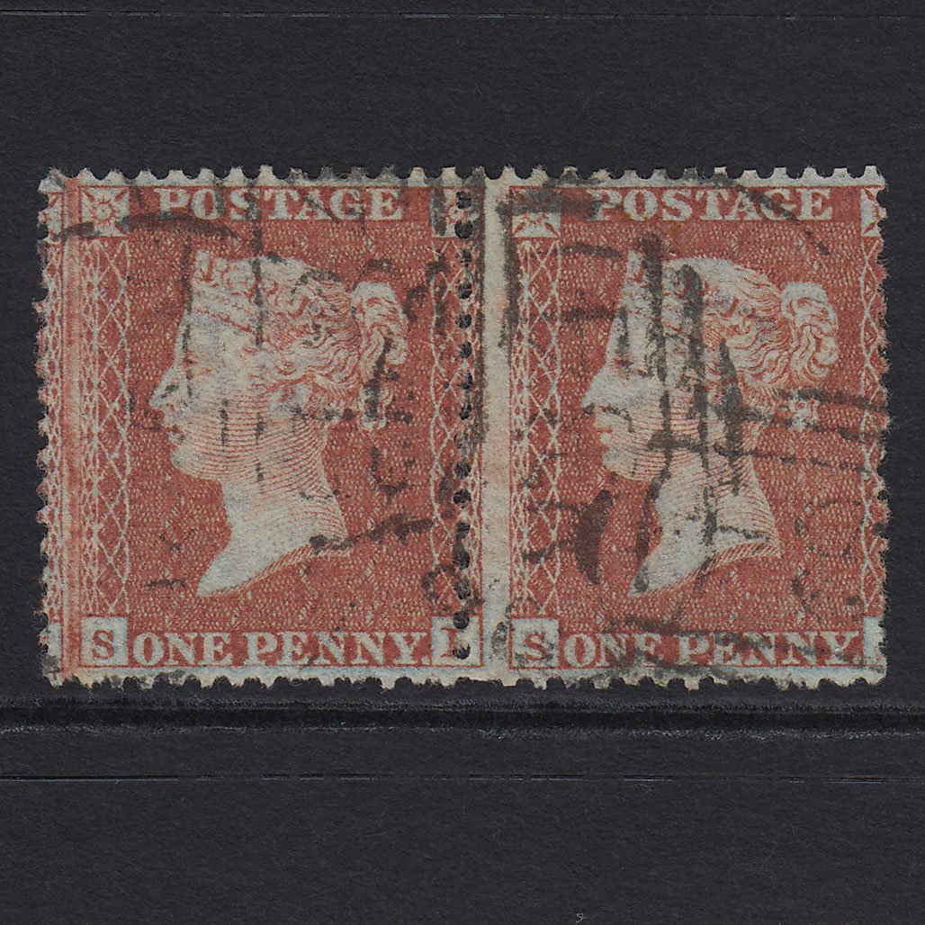 GB QV 1855 1d (Plate 4) SGC6(1) SI-SJ GU Pair Bristol 134 Large Misperf