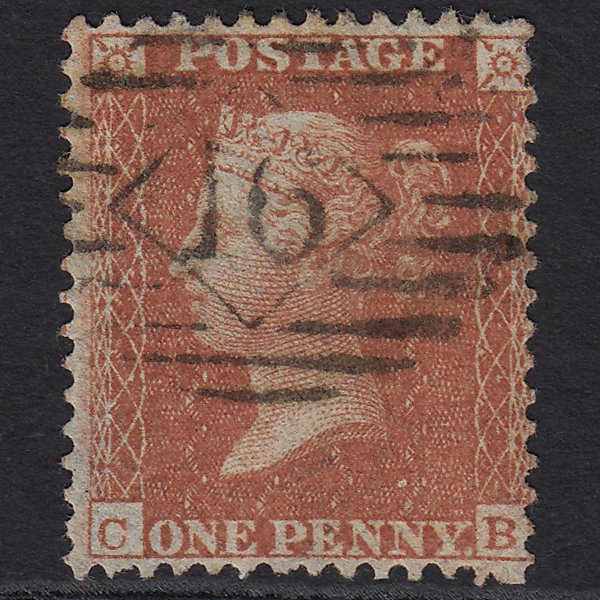 GB QV 1855 1d Red-brown (Plate 4) SG24-C3(1) CB GU London IS 16