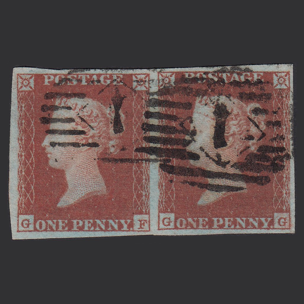 GB QV 1841 1d (Plate 93) SG8-B1(1) GF-GG FU Pair 4M Imperf London IS 1