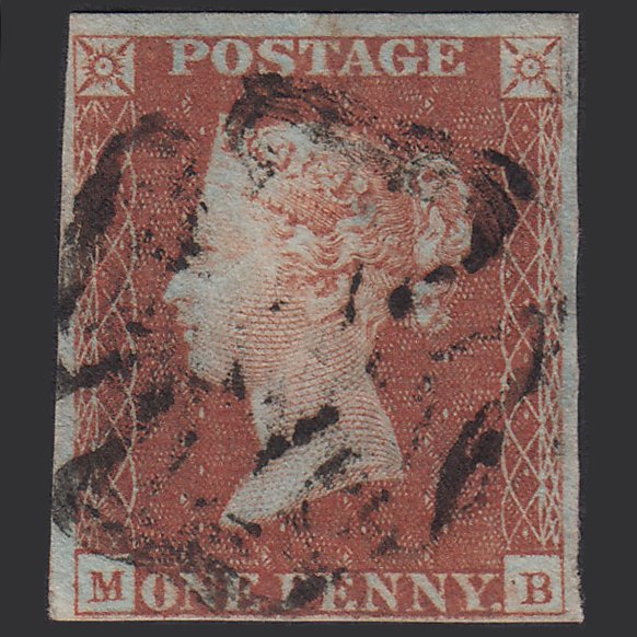 GB QV 1841 1d Red-brown (Plate 19) SG8-B1(1) MB FU 4 Margins Maltese Cross
