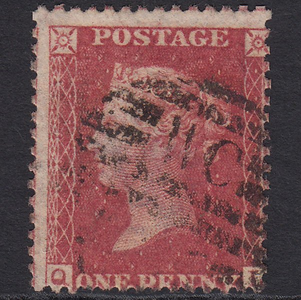 GB QV 1861 1d Rose-red Plate R16 SGC13(3) QL GU London D&S Cancel Misperf