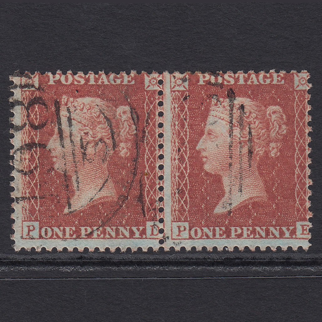 GB QV 1856 1d Red-brown (Plate 36) SG29-C8(1) PD-PE VFU Pair Manchester 498