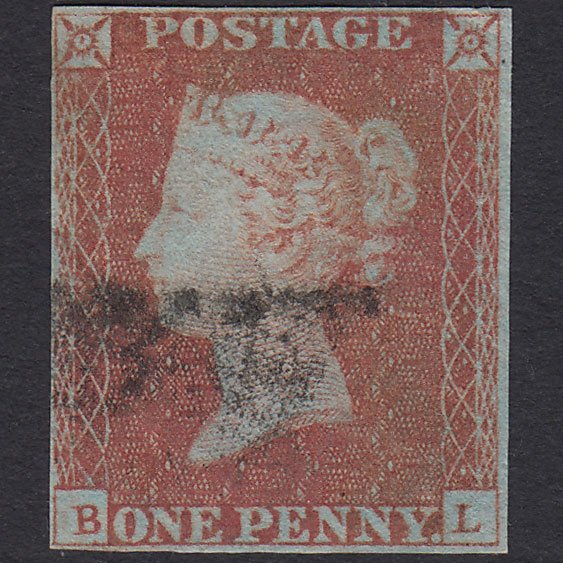GB QV 1841 1d Very Blued (Plate 86) SG8a-B1(2) BL FU 4 Margins Light Cancel