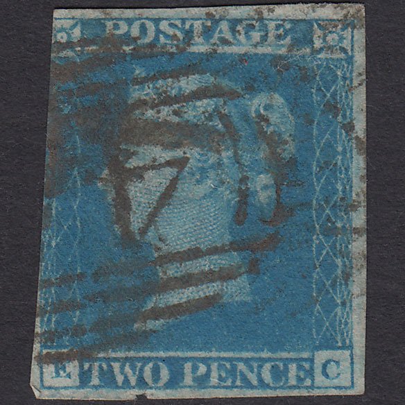 GB QV 1841 2d Blue (Plate 3) SG14-E1(2) EC GU 3 Margins