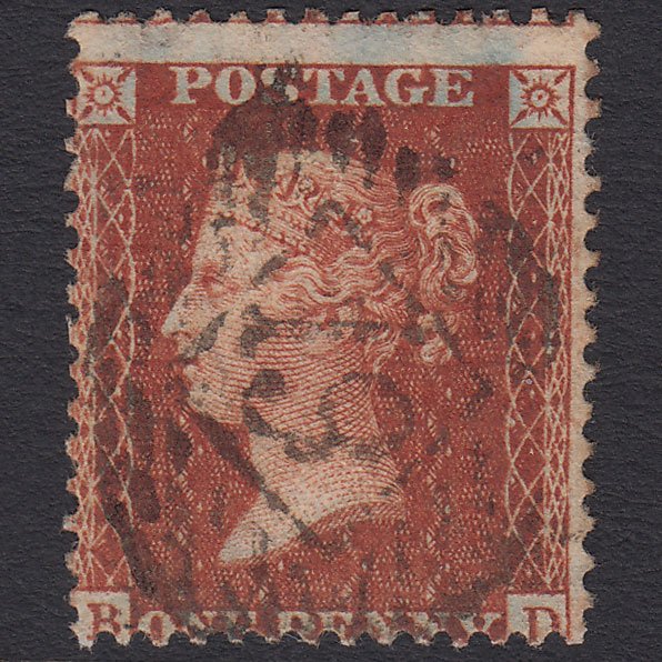 GB QV 1856 1d Red-brown (Plate 42) SG29-C8(1) BD GU London IS 19 Misperf
