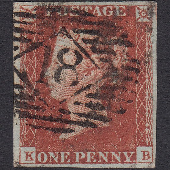 GB QV 1841 1d Red-brown (Plate 55) SG8-B1(1) KB FU 4 Margins London IS 18