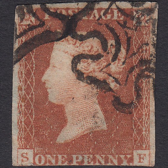 GB QV 1841 1d Red-brown Penny Black (Plate 2) SG7-A2 SF GU 3 Margins MX