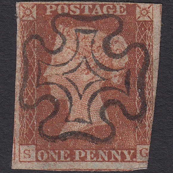 GB QV 1841 1d Red-brown (Plate 15) SG8-B1(1) SG GU Maltese Cross