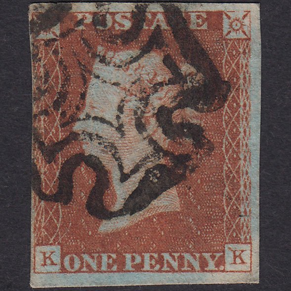 GB QV 1841 1d Red-brown (Plate 25) SG8-B1(1) KK FU 3 Margins Maltese Cross