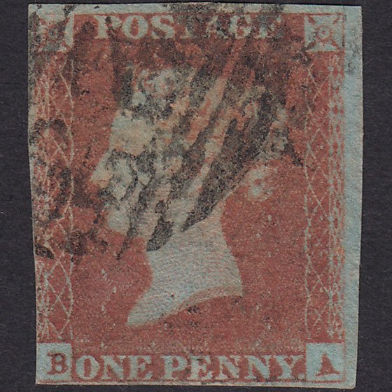 GB QV 1841 1d Red-brown (Plate 80) SG8-B1(1) BA GU 3 Margins