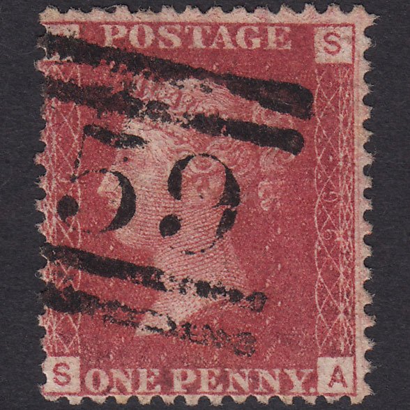 GB QV 1864 1d Lake-red (Plate 96) SG44-G1(2) SA FU Glasgow 159