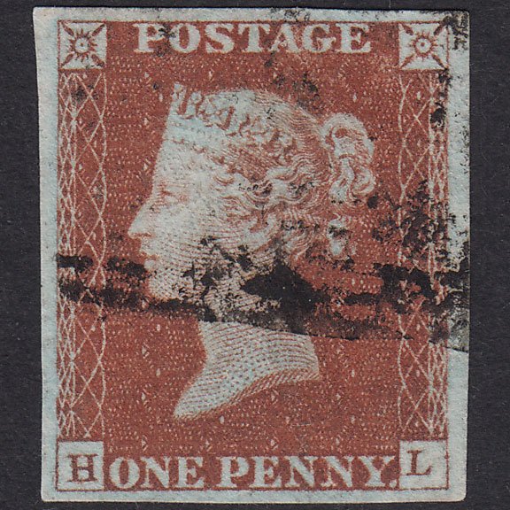 GB QV 1841 1d Red-Brown Plate 44 SG8-B1(1) HL FU 4 Margins