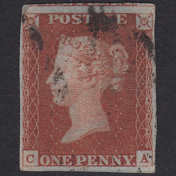 GB QV 1841 1d Red-Brown Plate 62 SG8-B1(1) CA FU 4 Margins Light Cancel