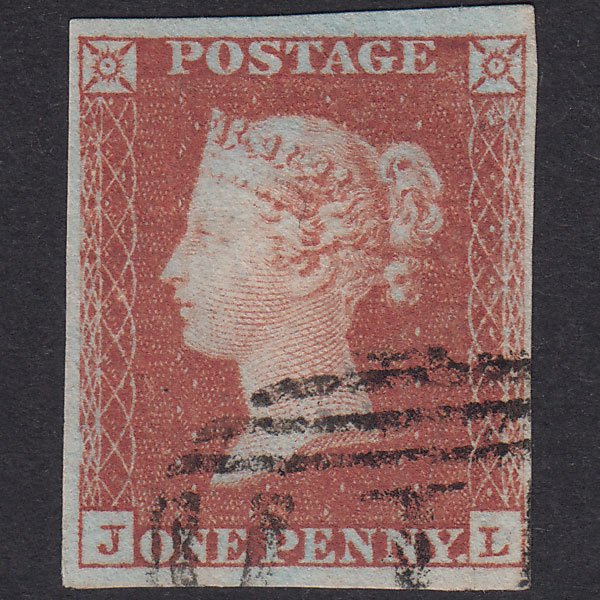 GB QV 1841 1d Red-Brown Plate 96 SG8-B1(1) JL FU 4 Margins Light Cancel