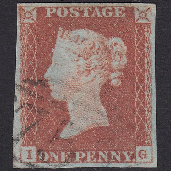 GB QV 1841 1d Red-Brown Plate 72 SG8-B1(1) IG FU 4 Margins Light Cancel
