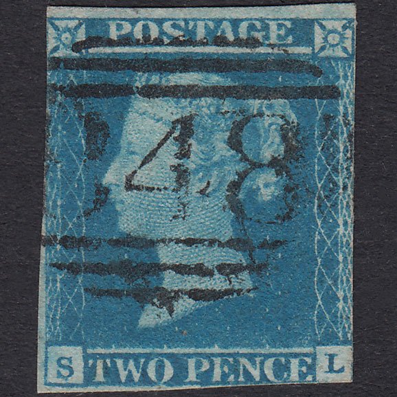 GB QV 1841 2d Pale Blue Plate 3 SG13-E1(1) SL GU Warwick 848