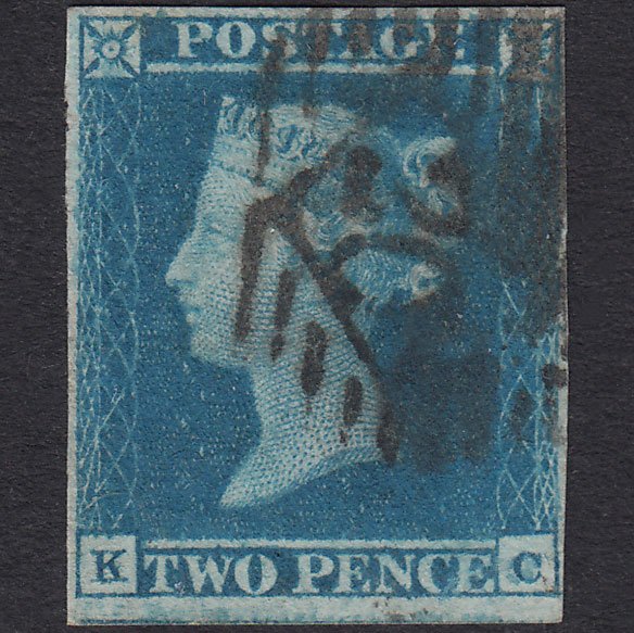 GB QV 1841 2d Blue Plate 3 SG14-E1(2) KC FU 4 Margins London IS 20