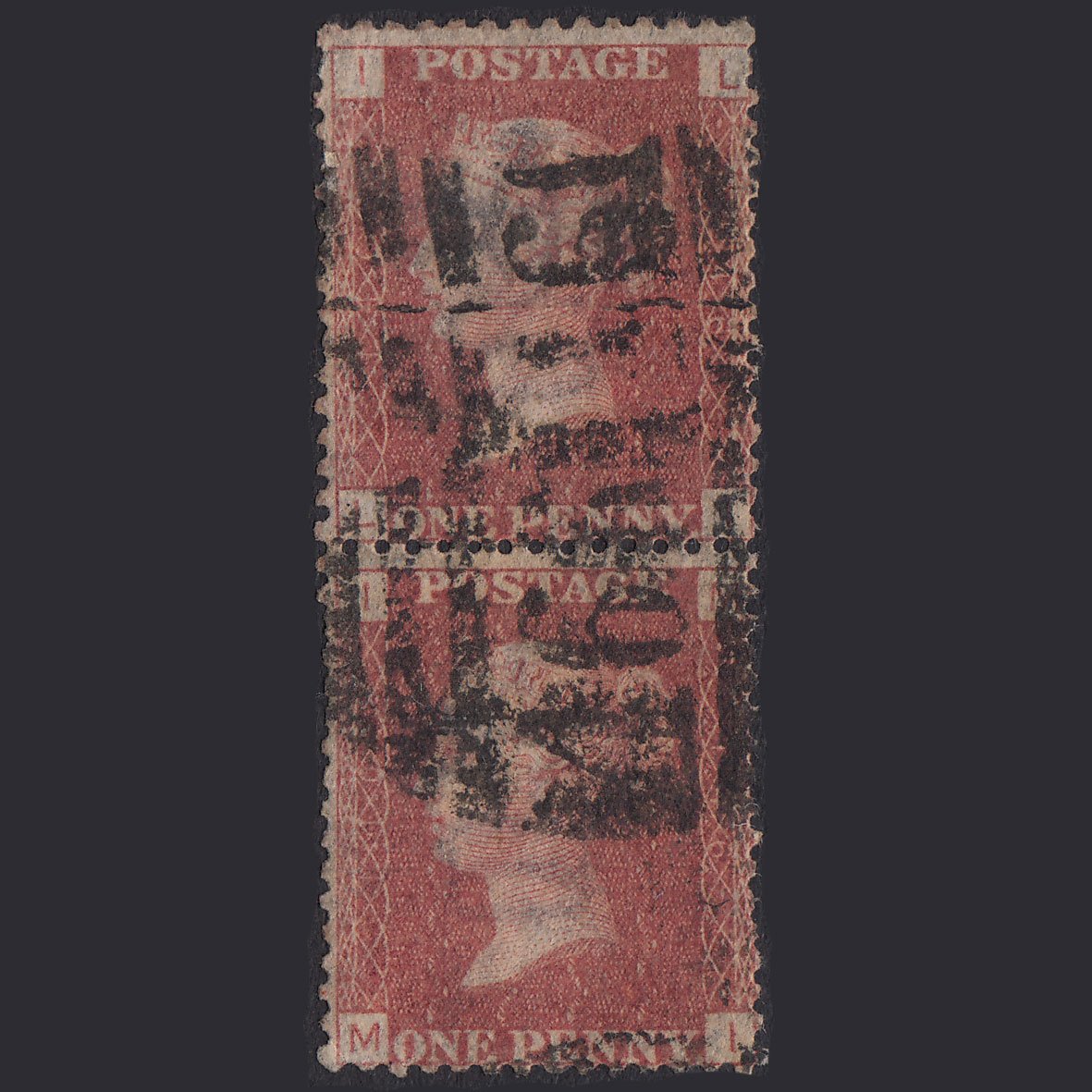 GB QV 1864 1d Lake-Red Plate 146 SG44-G1(2) LI-MI GU Pair Liverpool 466