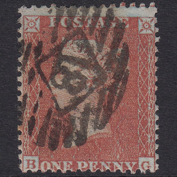 GB QV 1855 1d Red-Brown Plate 10 SGC6(1) BG GU London IS 18
