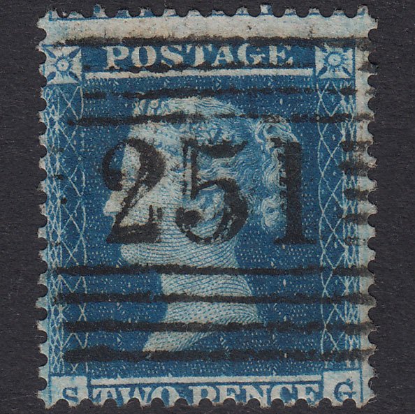 GB QV 1855 2d Blue Plate 4 SG23-F2 SG FU Montrose 251
