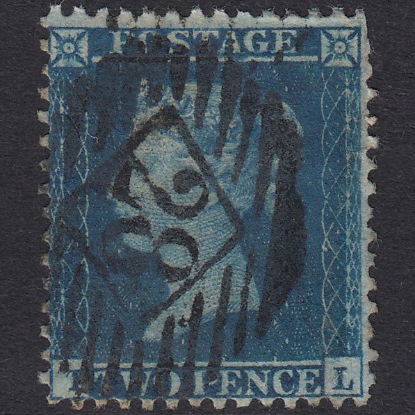 GB QV 1857 2d Blue Plate 6 SG35-F7 TL GU London IS 28