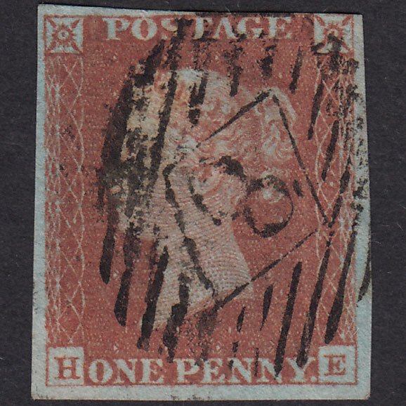 GB QV 1841 1d Red-Brown Plate 71 SG8-B1(1) HE GU Nr 4 Margins London IS 8