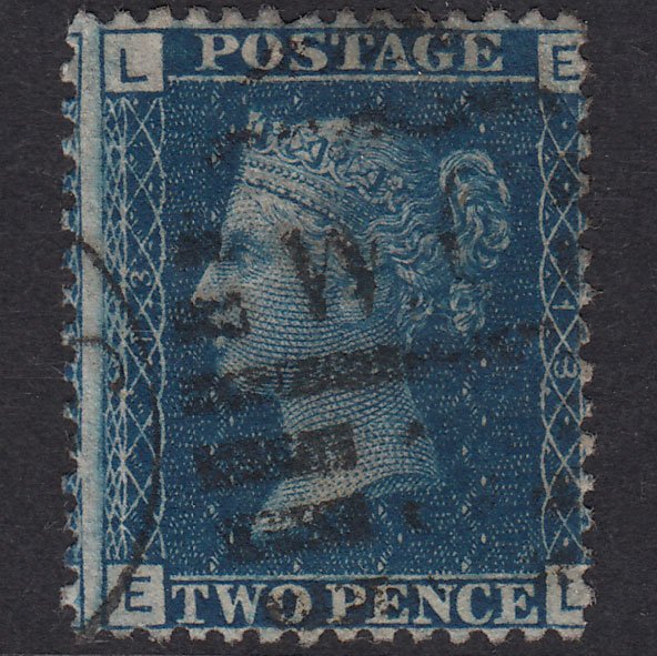 GB QV 1869 2d Blue Plate 13 SG46-G3 EL FU London D&S Cancel