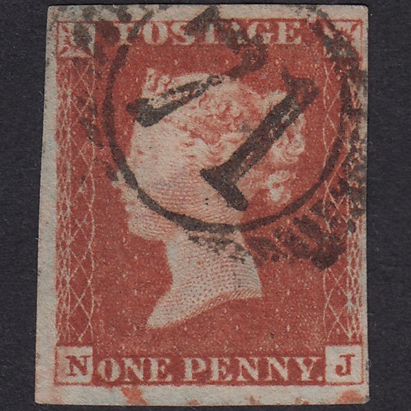 GB QV 1841 1d Red-Brown Plate 61 SG8-B1(1) NJ FU 4 Margins London IS 71