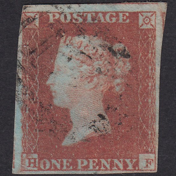GB QV 1841 1d Red-Brown Plate 87 SG8-B1(1) HF FU Nr 4M Light Cancel