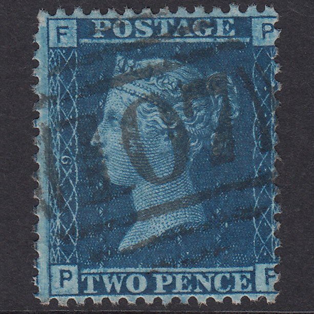 GB QV 1858 2d Blue Plate 9 SG45-G2 PF FU Bradford 107