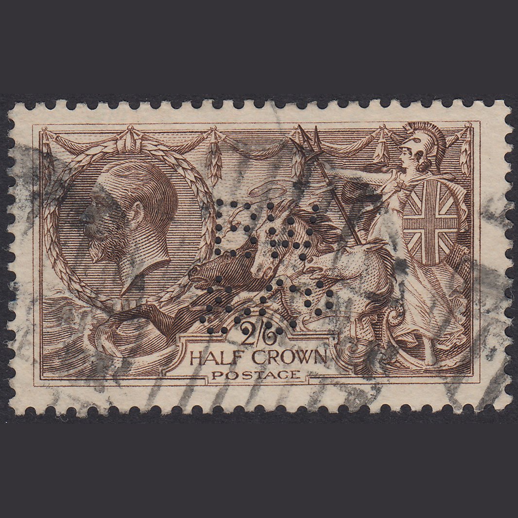 GB KG5 1918 2/6 Chocolate-Brown Seahorses SG414-N65(2) GU BW & Co Perfin