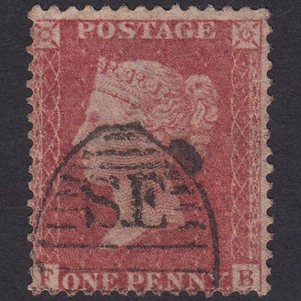 GB QV 1857 1d Rose-Red Plate 27 SG40-C10(1) FB GU London D&S Cancel